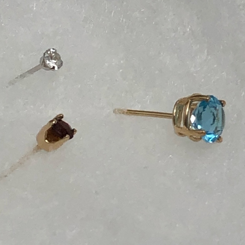 Delicate 14K Gold Single Stud Earring Lot (3 - Natural Gemstones